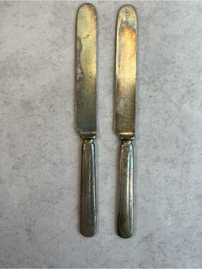 Vintage Silverplate Dinner Knives Lot of 2 Simple Pattern 8in